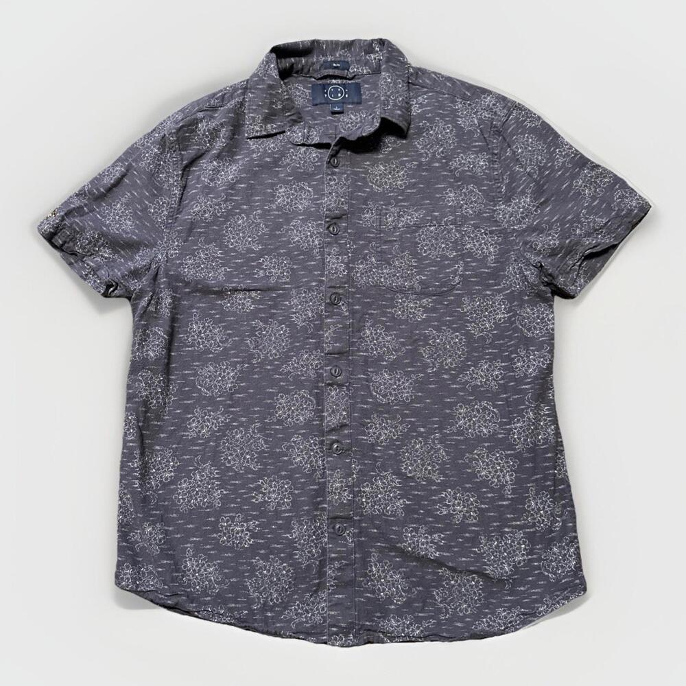 Even Tide Shirt Mens Size L Blue Linen Cotton Blend‎ Short Sleeve Button Up